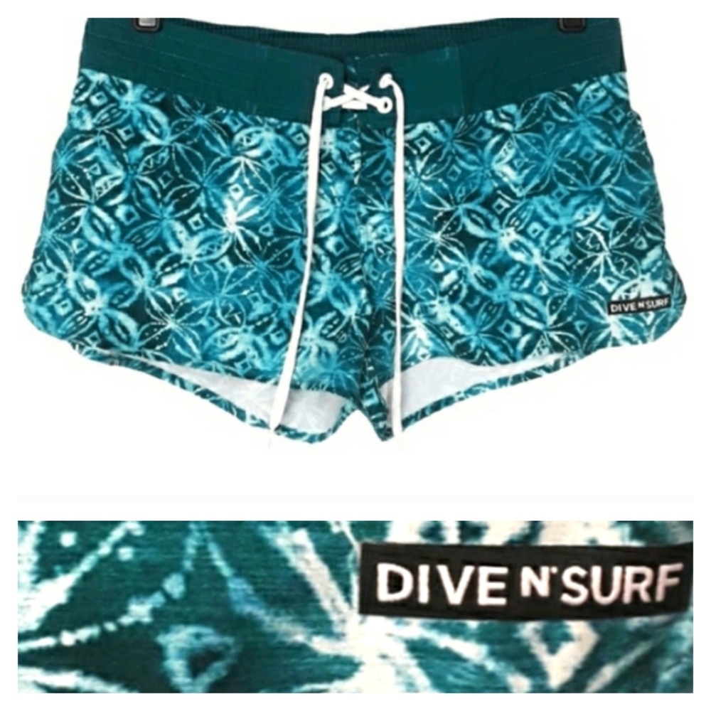 DIVE N' SURF Teal Blue Print Large Board Shorts